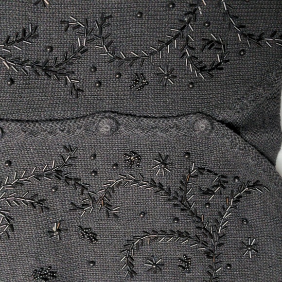 Vintage Black Beaded Embellished Knit Sweater Vest Whimsygoth Size Large - Picture 2 of 6